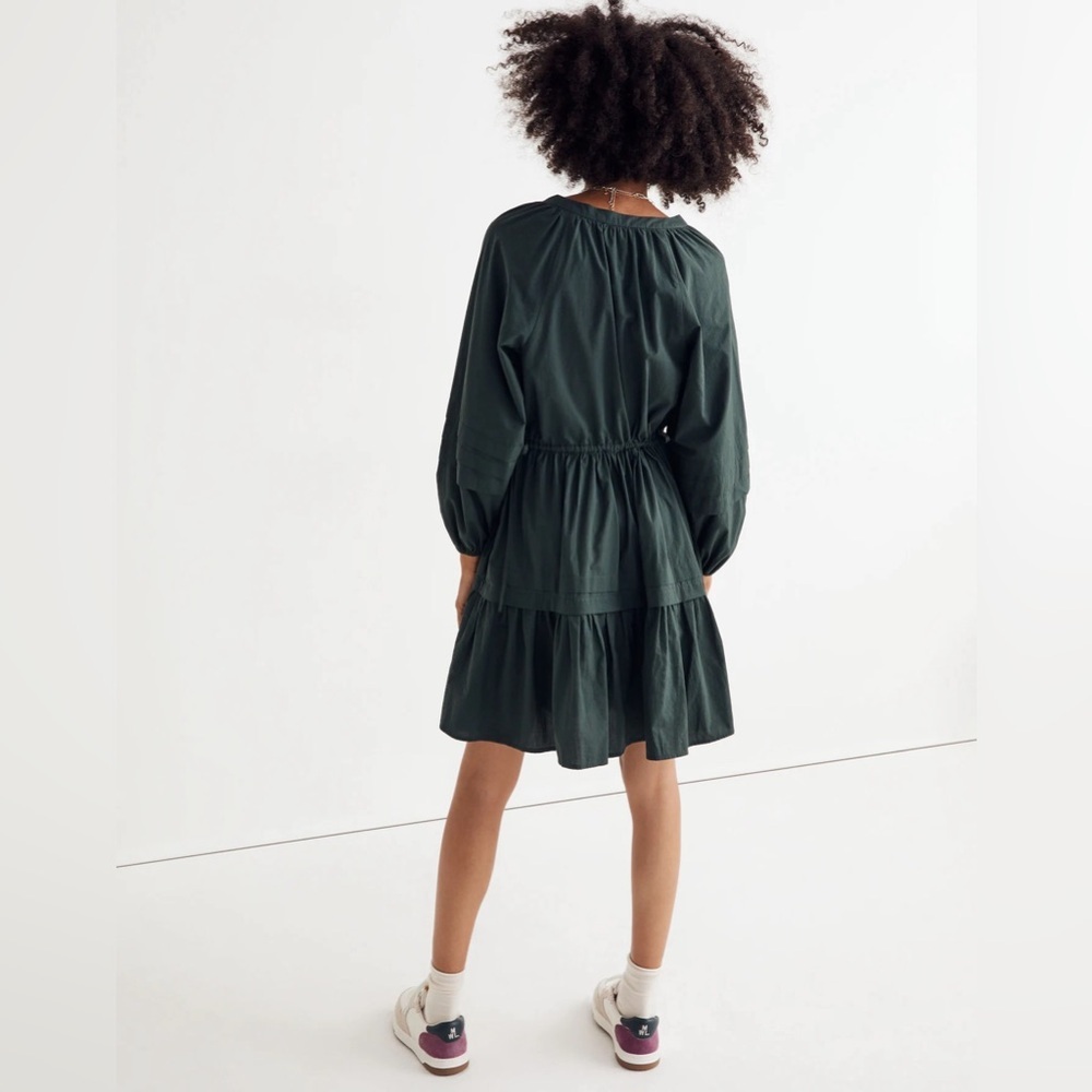 Madewell Crinkle Poplin Wrap Mini Dress in Dark Palm Green - Picture 2 of 13